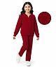 Pine Kids Knit Full Sleeves Polo Collar Solid Sweater Set with Cable Knit Design - Dark Red