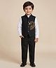 Rikidoos Cotton Woven Full Sleeves 3 Piece Party Suit With Eagle Embellishment - Black & White