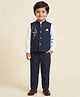 Rikidoos Cotton Woven Full Sleeves 3 Piece Party Suit With Parrot Embellishment - Navy Blue & White