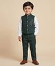 Rikidoos Cotton Woven Full Sleeves 3 Piece Party Suit With Floral Embellishment - Green & White