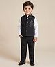 Rikidoos Cotton Woven Full Sleeves 3 Piece Party Suit With Floral Embellishment - Black & White