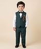 Rikidoos Cotton Woven Full Sleeves 3 Piece Party Suit With Tiger Embellishment & Bow Attachment - Dark Green