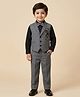 Rikidoos Cotton Woven Full Sleeves 3 Piece Party Suit With Tiger Embellishment & Bow Attachment - Black & Dark Grey