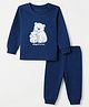 Babyoye Cotton Modal Drop Needle Rib 220GSM Solid Full Sleeves Vest & Pant Thermal Set with Polar Bear Print - Navy Blue