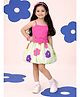 Lil' Drama Cotton Knit Sleeveless Bow Applique Detailed Top & Skirt Set - Pink & Green