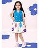 Lil' Drama Cotton Knit Sleeveless Waistcoat Style Top & Floral Printed Skirt Set - Sky Blue & White