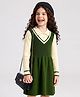 Pine Kids Knit Full Sleeves Solid Woolen Dress - Green
