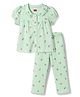 Babyhug Cotton Knit Half Sleeves Front open Co-Ords Top & Pajama Night Suit with Floral Print - Sea Green