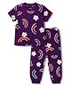Babyhug Cotton Knit Half Sleeves T-Shirt & Pyjama Night Suit With Rainbow & Floral Print - Purple