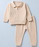 Babyhug Knit Full Sleeves Sweater Set with Cable Knit Design - Beige