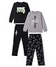 Primo Gino 100% Cotton Knit Full Sleeves T -Shirt & Pyjama Night Suit With Text & Video Game Print Pack - Black & Grey