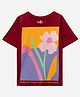 zuniors SSC Cotton Knit Half Sleeves Glitter Embellished Floral Printed Tee - Maroon