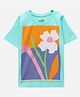 zuniors SSC Cotton Knit Half Sleeves Glitter Embellished Floral Printed Tee - Aqua Blue