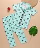 zuniors SSC Cotton Knit Half Sleeves Cats Printed Coordinating Shirt & Pajama Night Suit - Green