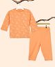 Kidbea Cotton Knit Full Sleeves Giraffe Printed Tee & Pants Set - Orange