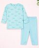 Kidbea Cotton Knit Full Sleeves Turtles Printed Tee & Pants Set - Aqua Blue