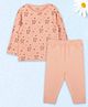 Kidbea Cotton Knit Full Sleeves Tiger Printed Tee & Pants Set - Peach