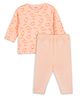 Kidbea Cotton Knit Full Sleeves Rabbits Printed Tee & Pants Set -  Baby Pink