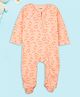 Kidbea Cotton Woven Full Sleeves Bunny Printed Footed Sleepsuit - Light Pink