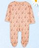 Kidbea Cotton Woven Full Sleeves Tiger Face Printed Footed Sleepsuit - Peach