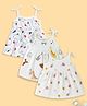 Kidbea 100% Organic Cotton Woven Pack Of 3 Sleeveless Dinosaurs Vehicles & Ice Cream Printed Dresses - White