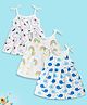 Kidbea Muslin Woven Pack Of 3 Sleeveless Whales & Rainbows Printed Dresses - White