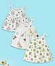 Kidbea Muslin Woven Pack Of 3 Sleeveless Dinosaurs & Elephants Printed Dresses - White