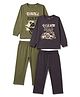 Primo Gino 100% Cotton Knit Car Printed Full Sleeves T-Shirt With Pyjama Night Suit Pack of 2 - Olive