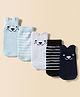 Doodle Poodle Cotton Knit Ankle Length Bear Design Striped Socks Pack of 5 - Blue & Grey