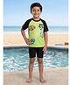 Kaboosh Half Raglan Sleeves Footballer Fishes Printed Two Piece Swimsuit - Neon Green & Black