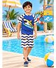 Kaboosh Half Raglan Sleeves Footballer Fishes Printed Two Piece Swimsuit - Royal Blue White & Navy Blue