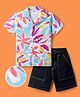 Ollington St. Sinker Cotton Knit Floral Printed Half Sleeve Shirt & Shorts Set -Sky