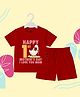 The Peppy Tend 100% Cotton Knit Mothers Day Theme Half Sleeves Our 1st Mothers Day Together Text Printed Tee & Shorts Set - Red
