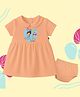 The Peppy Tend Cotton Knit Mothers Day Theme Half Sleeves Our 1st Mothers Day Together Text Printed Dress With Bloomers Set - Peach