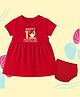 The Peppy Tend Cotton Knit Mothers Day Theme Half Sleeves Happy 1st Mothers Day I Love You Mom Text Printed Dress With Bloomers Set - Red