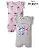 Bonfino Disney Interlock Knit Half Sleeves Rompers With Stitch and Angel Graphic Pack of 2 - Pink & Grey