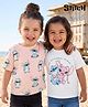 Bonfino Disney Cotton Knit T-Shirts Half Sleeves Stitch and Angel Graphic Multi Color 12-18 Months Pack of 2