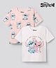Bonfino Disney Cotton Knit T-Shirts Half Sleeves with Stitch and Angel Graphic Multi Color 3-4 Years Pack of 2