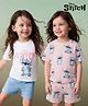 Bonfino Disney Single Jersey Knit Half Sleeves Co-Ords T-Shirt & Shorts Night Suit Stitch Print Pack of 2 - Pink