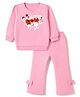 Babyoye 100% Cotton Knit Floral & Text Print Full Sleeves Winter Wear Sweatshirt & Pants Set - Pink