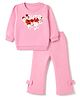 Babyoye 100% Cotton Knit Floral & Text Print Full Sleeves Winter Wear Sweatshirt & Pants Set - Pink