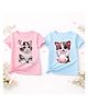 Luke and Lilly Cotton Blend Knit Pack Of 2 Half Sleeves Cats Printed Tees - Pink & Light Blue