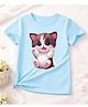 Luke and Lilly Cotton Blend Knit Half Sleeves Cat Printed Tee - Sky Blue