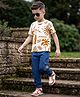Ollington St. Cotton Knit Beach Theme Printed Half Sleeve T-Shirt & Denim Joggers - Multicolour & Navy Blue