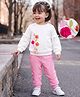 Babyoye 100% Cotton Full Sleeves Winter Wear Top & Pants Set with Floral Print & Applique - White & Pink