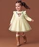 Babyoye 100% Cotton Terry Knit Winter Frock with Full Sleeves and Necklace Print in Neck -Light Yellow