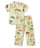Enfance Core Cotton Woven Half Sleeves Beach Theme Printed Co-Ords Shirt & Pyjama Night Suit - Light Green