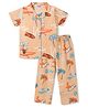 Enfance Core Cotton Woven Half Sleeves Beach Theme Printed Co-Ords Shirt & Pyjama Night Suit - Peach