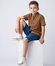Pine Kids Cotton Woven Solid Color Half Sleeves Shirt & Shorts Set - Beige & Navy Blue