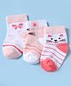 Doodle Poodle Knit Ankle Length Socks with Stripes & Kitty Design Pack of 3 - White & Pink